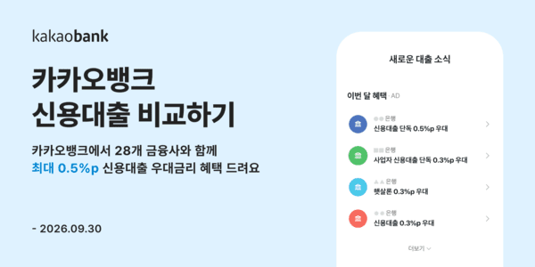 카뱅, 신용대출 비교 고객에 최대 0.5%p 우대금리